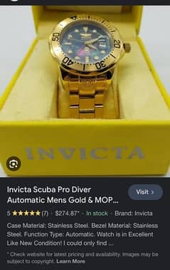 Invicta Scuba Pro Diver Automatic Mens Gold & MOP Watch Tritnite 13940