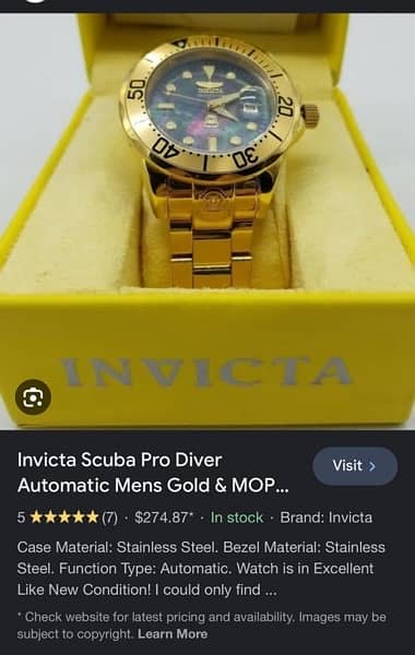 Invicta Scuba Pro Diver Automatic Mens Gold & MOP Watch Tritnite 13940 0