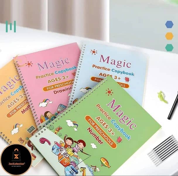 Kids Books Magic Sank Learning 4 Books with Magic Pen + 10Inks 1