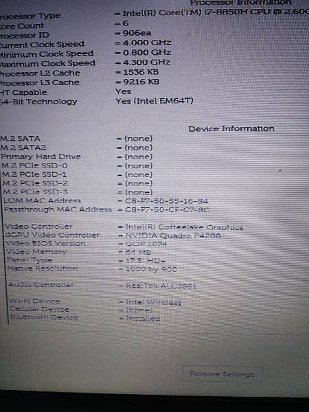Graphic laptop Dell 7730 with 8gbquadro p4200 corei7 8850h 16gb 512ssd 6