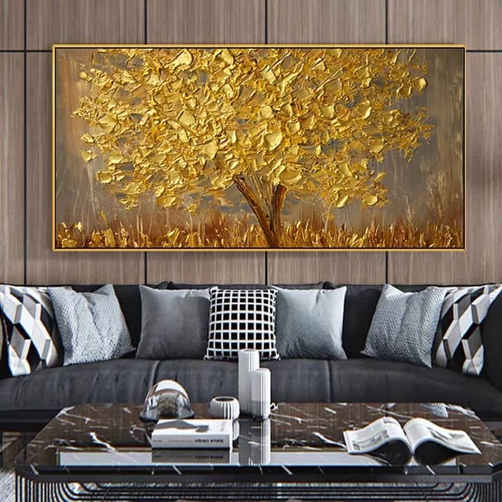 Textured Gold Feather Abstract Painting Handmade Painting Home Decor 10