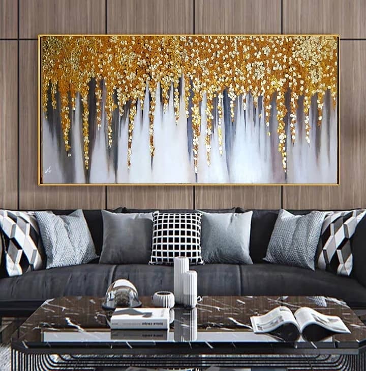Textured Gold Feather Abstract Painting Handmade Painting Home Decor 14
