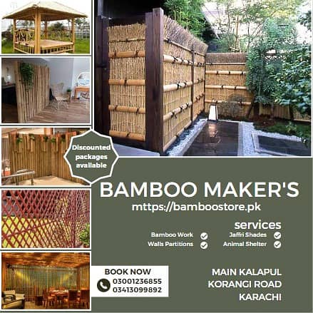 Jaffri walls/bamboo work/bamboo huts/animal shelter/parking shades 15