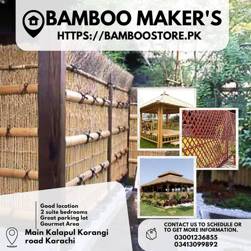 Jaffri walls/bamboo work/bamboo huts/animal shelter/parking shades 16