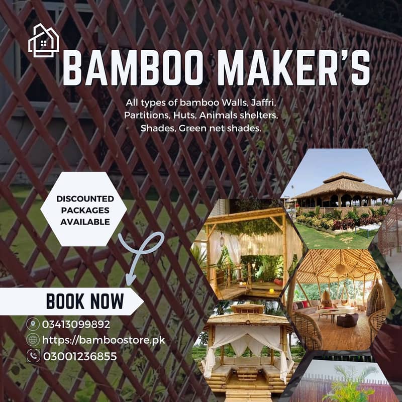 Jaffri walls/bamboo work/bamboo huts/animal shelter/parking shades 18