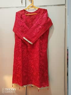 new untouched embroided red suit with net dupata fancy