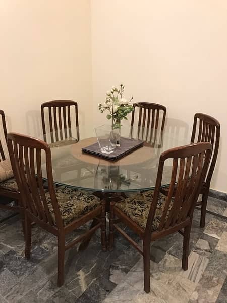 Glass top solid wood base Dinning table 0