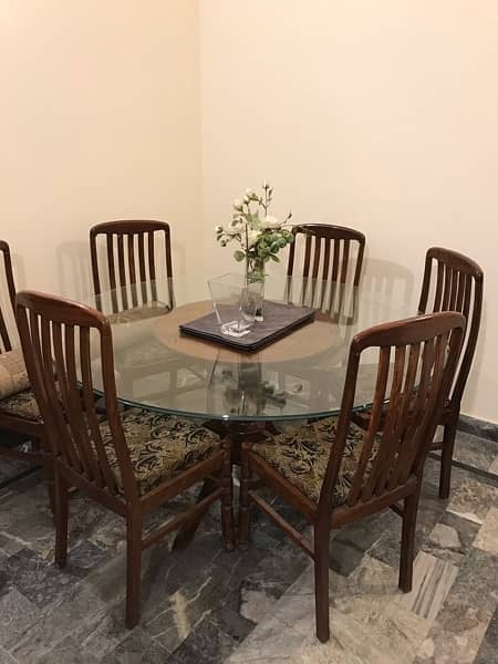 Glass top solid wooden base Dinning table 0