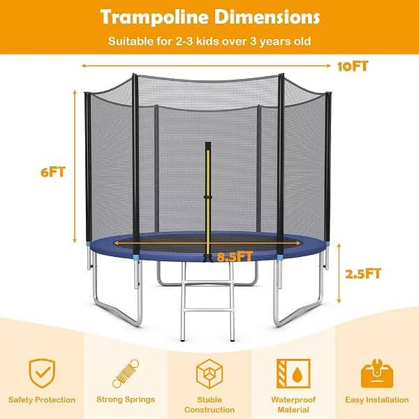 Trampoline, 8FT 10FT 12FT 14FT 15FT 16FT Trampolines Safety Net Ladder 5