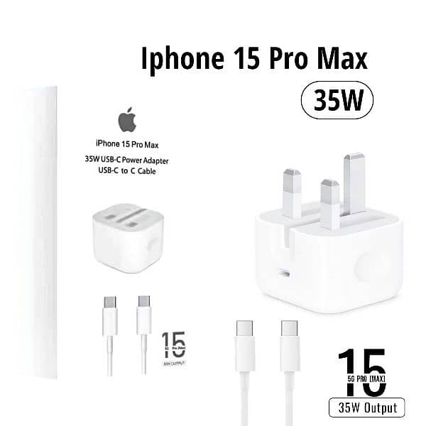 Iphone 15 Pro Max 3 Pin (Uk Pin) 35w Usb-C Power Adapter With cable 1