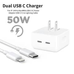 Iphone 14 Pro 2 Pin (Us Pin) 50w Usb-C+C Power Adapter With Usb-C 0