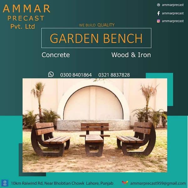 Cement, Concrete Bench, Chair and table for outdoor garden 1