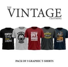 The Vintage Pack Of 5 High Quality Gym Printed T Shirts  For Men's