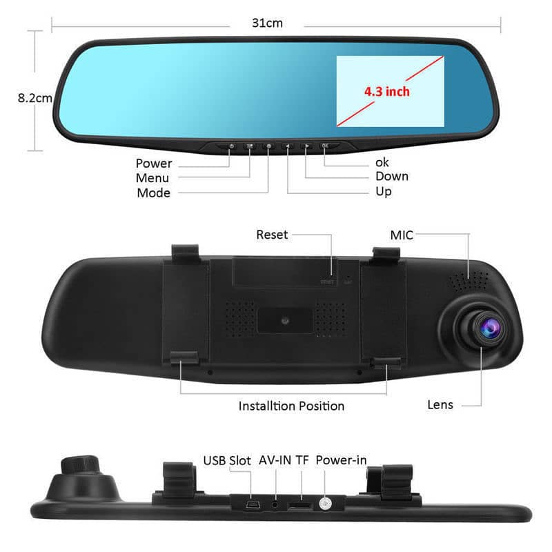 Car Dash Cam,4.3-FHD 1080P Dual Lens Car Dash cam DVR Camera Lens- 12