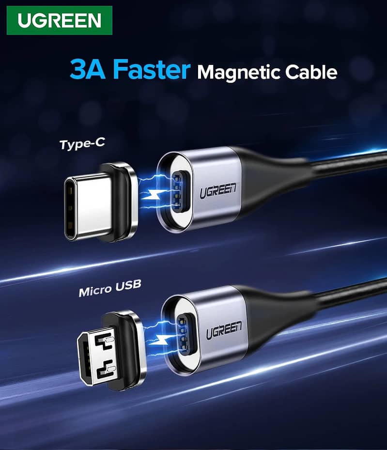 UGREEN Magnetic 3A Dual Socket Fast Charging Cell Mobile Phone Cable 0