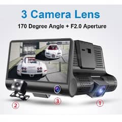 3 Lens Car Camera WDR Dashcam Full HD 1080P Car DVR- 01001401