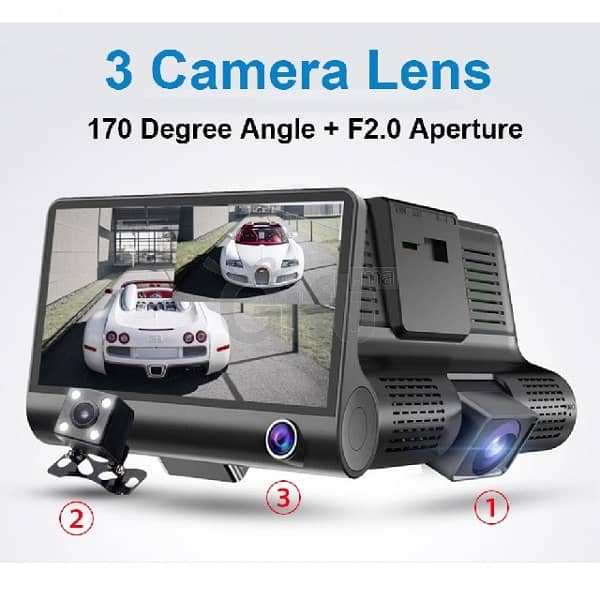 3 Lens Car Camera WDR Dashcam Full HD 1080P Car DVR- 01006301 1