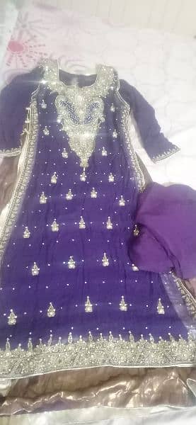 A purple dress with Golden work for sale 3 pc for sale 0