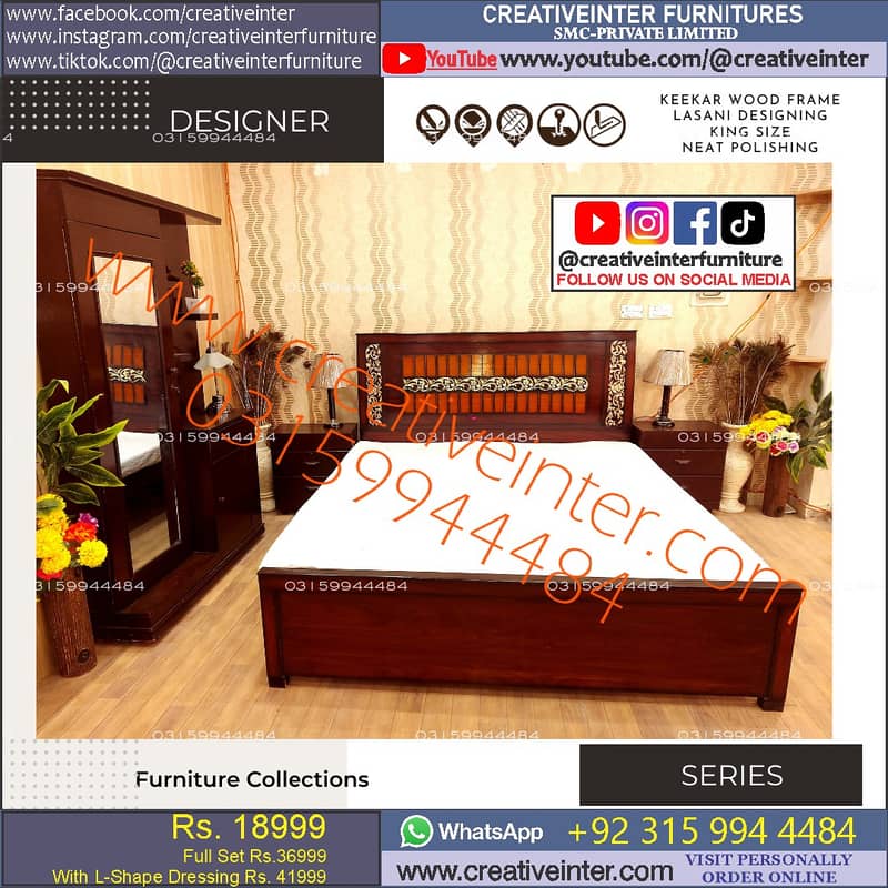single double bed wood dressing almari table sofa chair set home 4