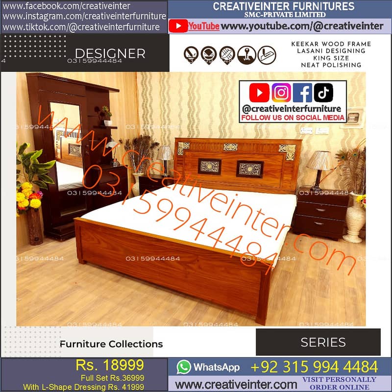 single double bed wood dressing almari table sofa chair set home 8