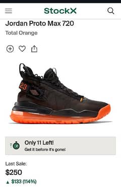 NIKE Jordan Proto Max 720 (Color: Total Orange)
(Basketball Shoes) 0