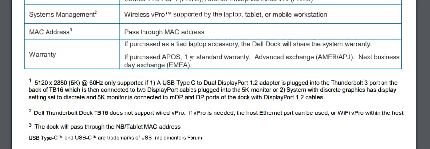 Dell Thunderbolt 3 Dock TB16 Ports: VGA, mDP, DP, HDMI, Thunderbolt3 3