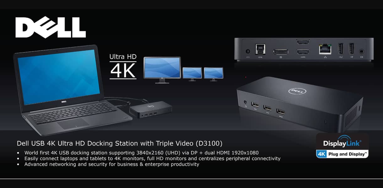 Dell USB 3.0 Ultra HD/4K Triple Display Docking Station (D3100) 0
