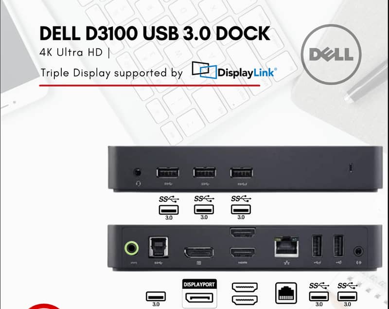 Dell USB 3.0 Ultra HD/4K Triple Display Docking Station (D3100) 6