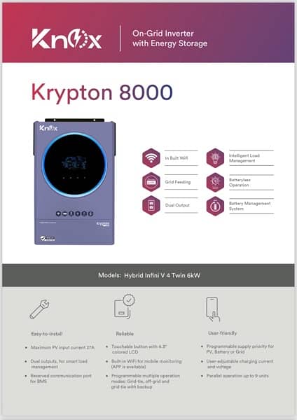 Knox Krypton 8000 V4 6kw Hybrid solar inverter Netmetering Twin 1