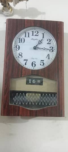 Antique Rhythm Wall Clock pendulum japan day date Vintage brass wooden 0
