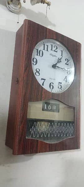 Antique Rhythm Wall Clock pendulum japan day date Vintage brass wooden 3