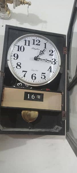 Antique Rhythm Wall Clock pendulum japan day date Vintage brass wooden 5