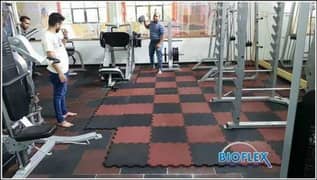 Gym Rubrr Tiles / Fluted Panel / Wooden Floor / Vinyl Floor / Gym Mat