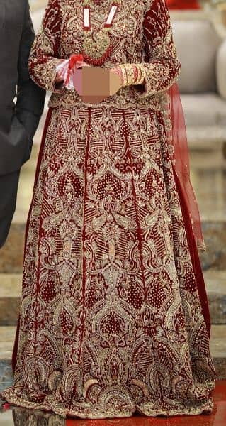 Deep red colour velvet bridal lehnga for sale 1