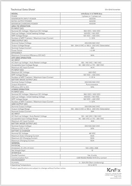 Knox Infini V4 6kw Pv8kw Hybrid krypton Dual output Solar Inverter 2