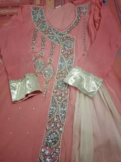pink and off-white fancy frock dupatta and trouser selling