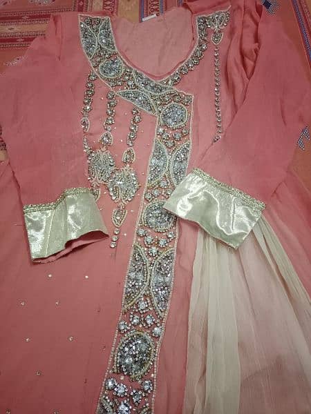 pink and off-white fancy frock dupatta and trouser selling 0