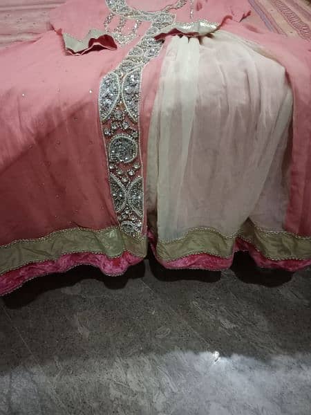 pink and off-white fancy frock dupatta and trouser selling 1