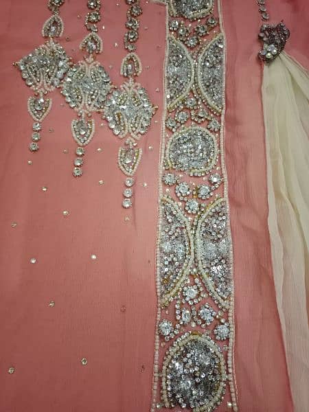 pink and off-white fancy frock dupatta and trouser selling 3