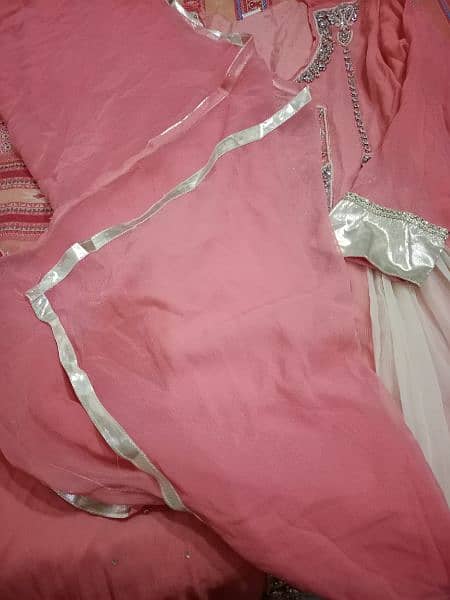 pink and off-white fancy frock dupatta and trouser selling 4