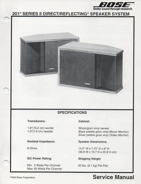 BOSE 201 series ii STEREO SPEAKERS (JBL Lek Yamaha Klipsch Sony) 11