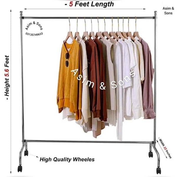 boutique hanging stand rack cloth hanging rack with tyre (brand new) 0
