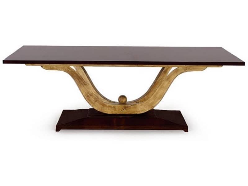 wood dining table. for 8. high gloss hardner finish top, gold legs. 1