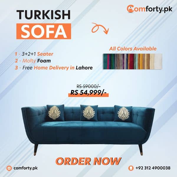 6 Seater Sofa - Turkish Sofa - Molty Foam Sofa - Comforty Sofa -lahore 0