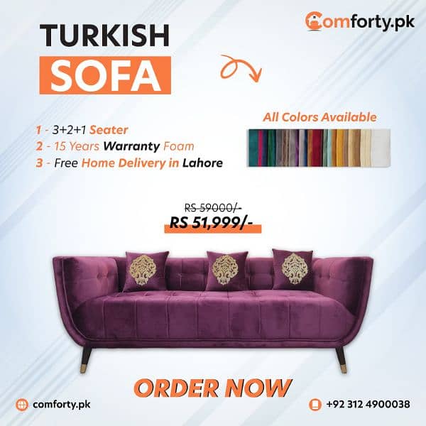 6 Seater Sofa - Turkish Sofa - Molty Foam Sofa - Comforty Sofa -lahore 6