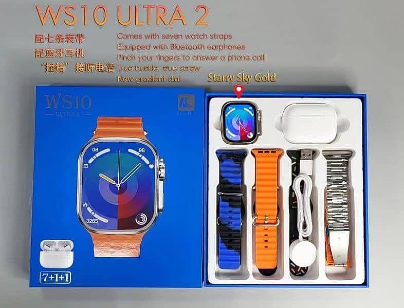 WS10 Ultra 2 Smart Watch with 7 Straps, 1 Watch, and TWS EARPHON 0