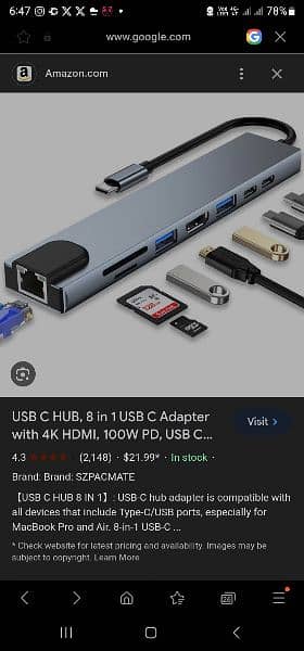 USB C Hub (8 in 1 Multifunction Adapter for MacBook & Window 1
