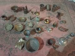 Antique items, showpieces. All items are made of brass except 2 items