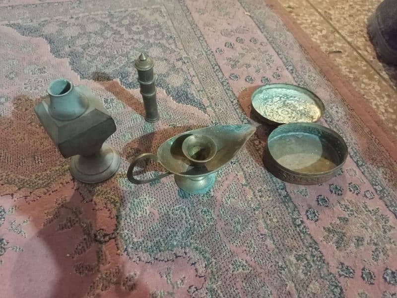 Antique items, showpieces. All items are made of brass except 2 items 9