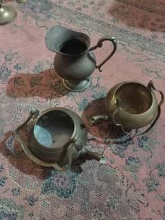 2 Antique tea pots and 1 water pitcher, made of brass 0